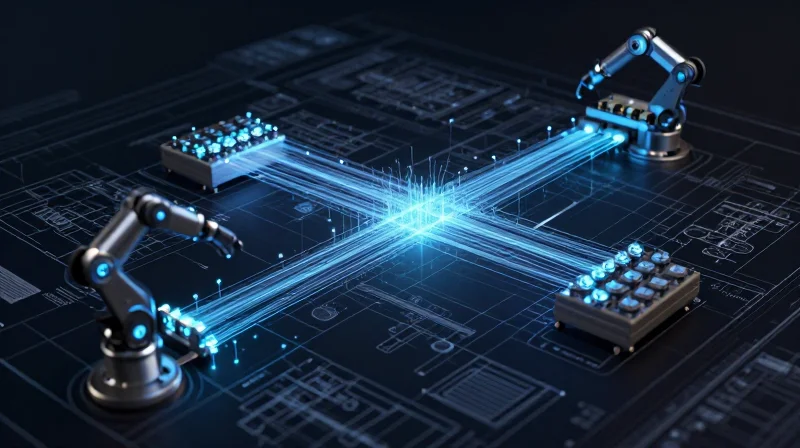 A conceptual design visualization showing the integration of engineering design with manufacturing workflows.