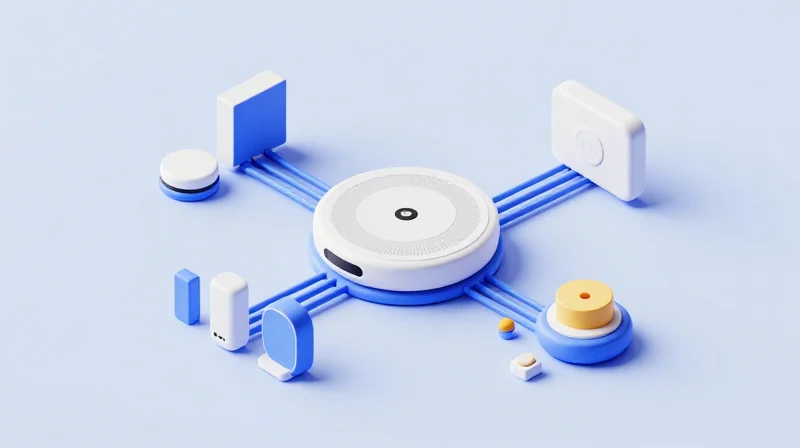 Isometric 3D model of a smart home edge computing system