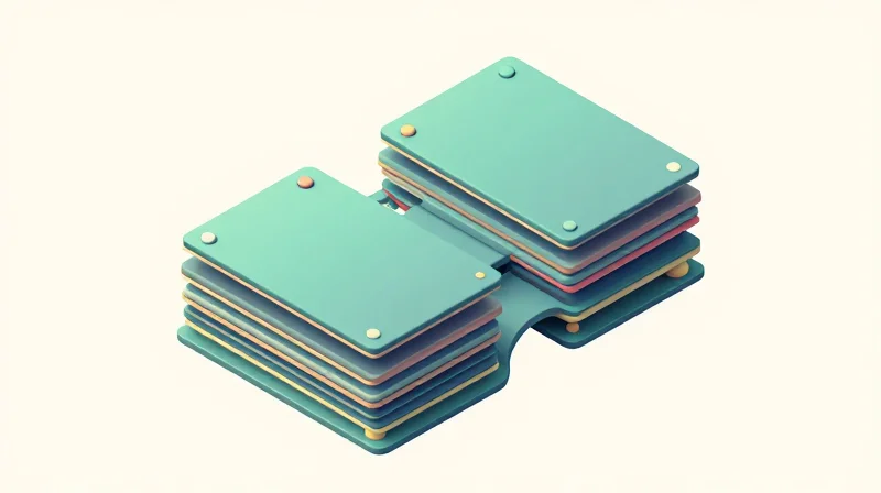Isometric 3D view of a complex multi-layered rigid-flex circuit board assembly