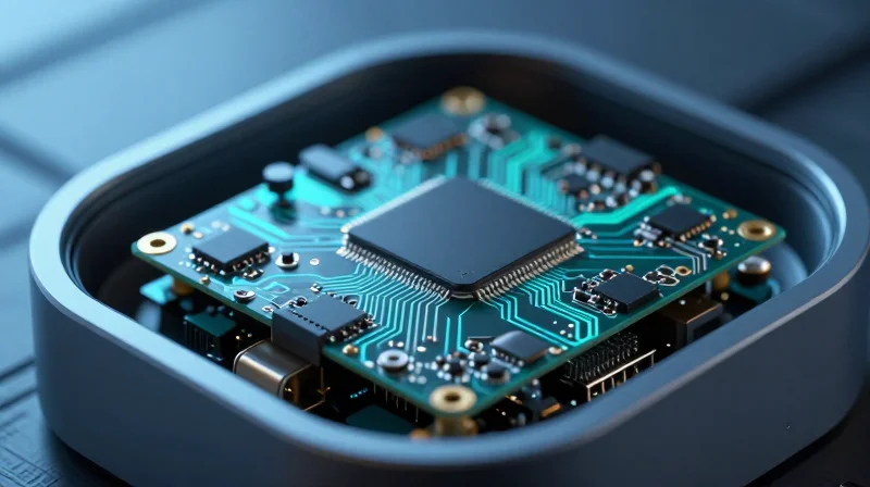 Abstract visualization of advanced PCB layers in an AR headset form factor