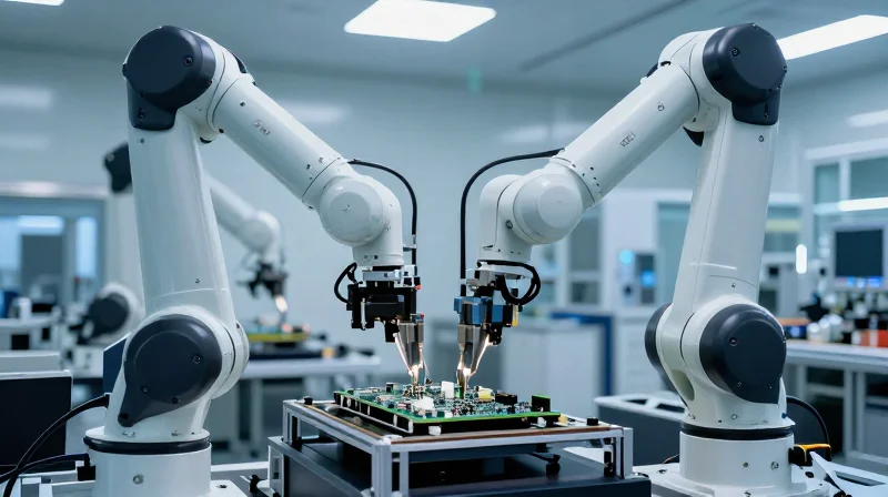 Conceptual visualization of a high-tech manufacturing assembly line
