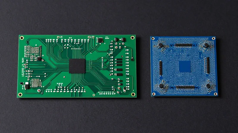 Side-by-side comparison of a traditional bulky circuit and a compact high-density circuit
