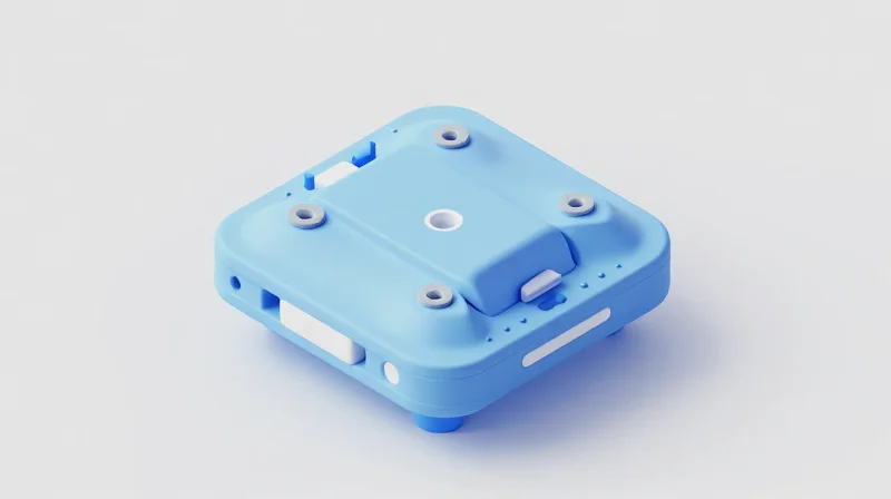 Isometric view of a PCB board with mechanical dampeners and specialized mounting hardware