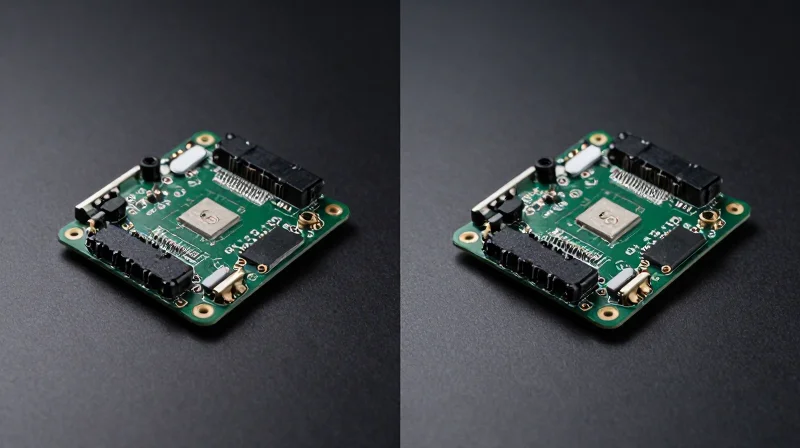 Side-by-side comparison of a standard consumer PCB and an industrial grade PCB