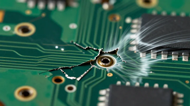 Abstract representation of mechanical stress on a rigid electronic board