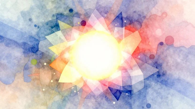 Abstract shapes converging into a unified glowing circle.