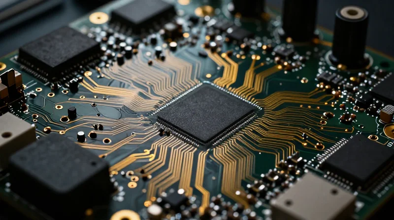 Top-down view of a complex HDI PCB for a security camera