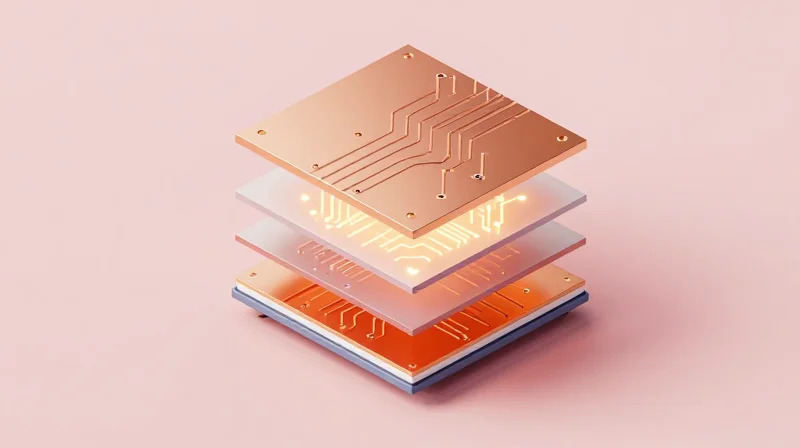 Conceptual representation of a multi-layer PCB stack-up with copper planes