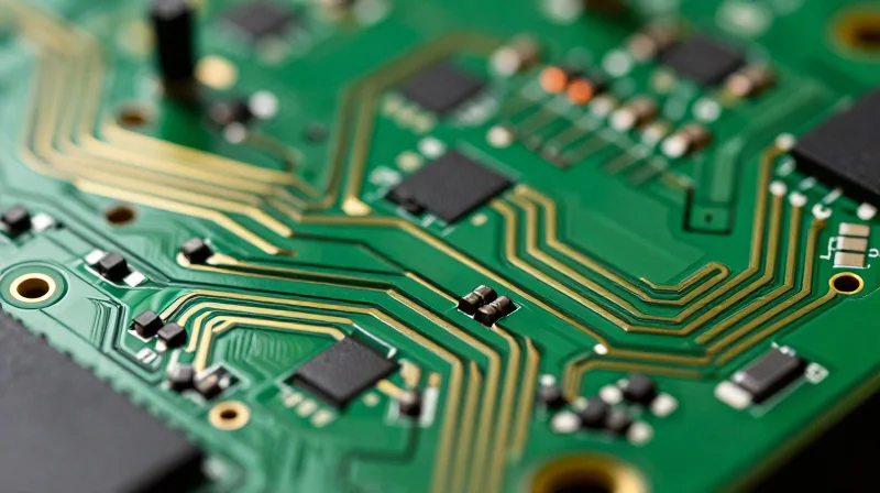 Close-up of precise high-speed signal traces on a circuit board
