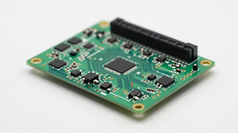 Macro view of a standard green circuit board for a security camera