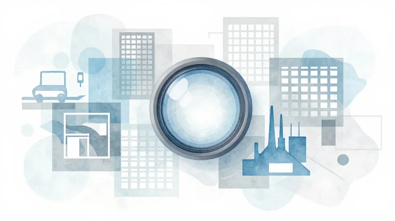 Abstract representation of smart camera technology observing diverse environments