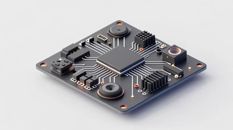 An isometric 3D view of a modular, pre-validated circuit board assembly with glowing connection points.