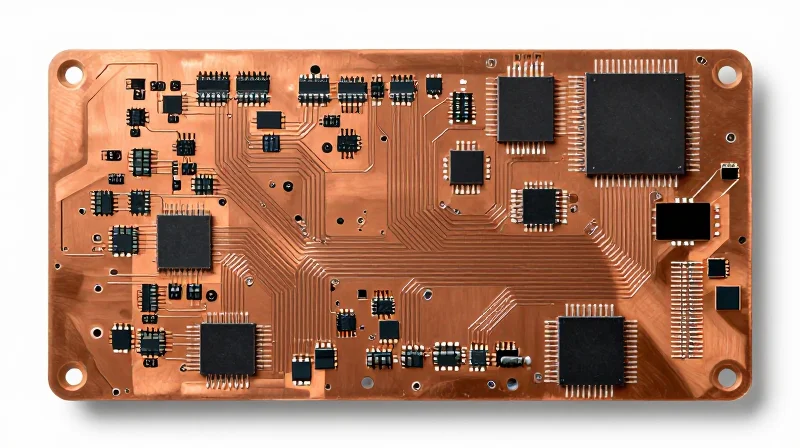 Top-down view of a PCB highlighting thermal heat distribution pathways.