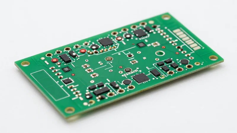 A close-up of a bare circuit board ready for automated assembly.