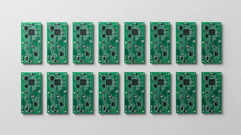 Top-down view of organized circuit board panels ready for automated assembly