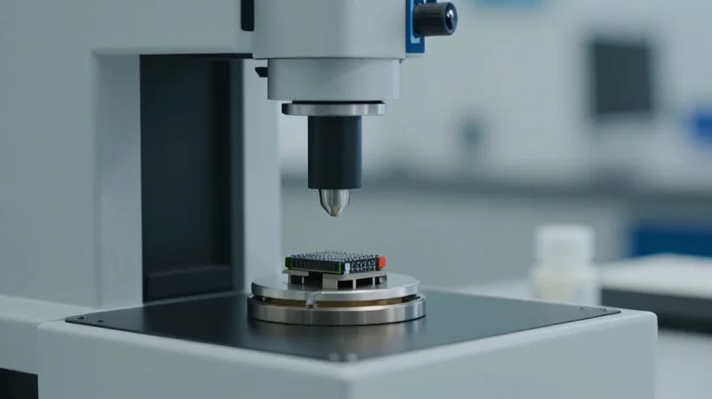 A high-tech lab environment performing vibration testing on electronic components
