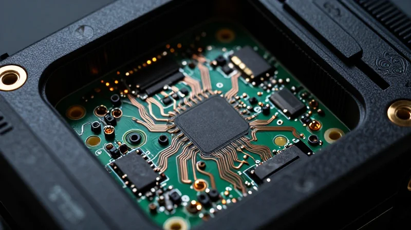 Advanced micro-HDI circuit board inside a rugged action camera housing
