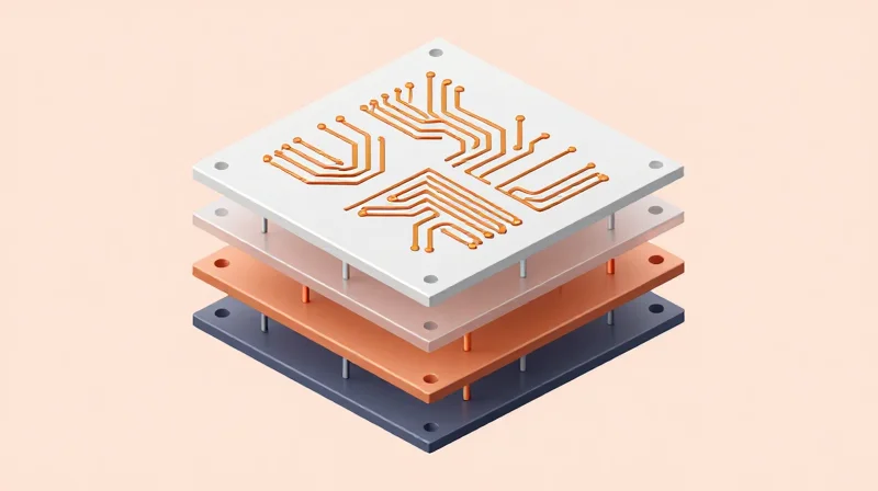 Isometric 3D view of a multi-layer HDI circuit board stackup