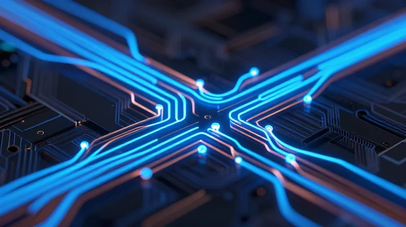 Abstract representation of high-speed signal flow in a PCB