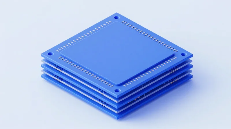 Isometric view of Micro HDI PCB layers with laser-drilled microvias
