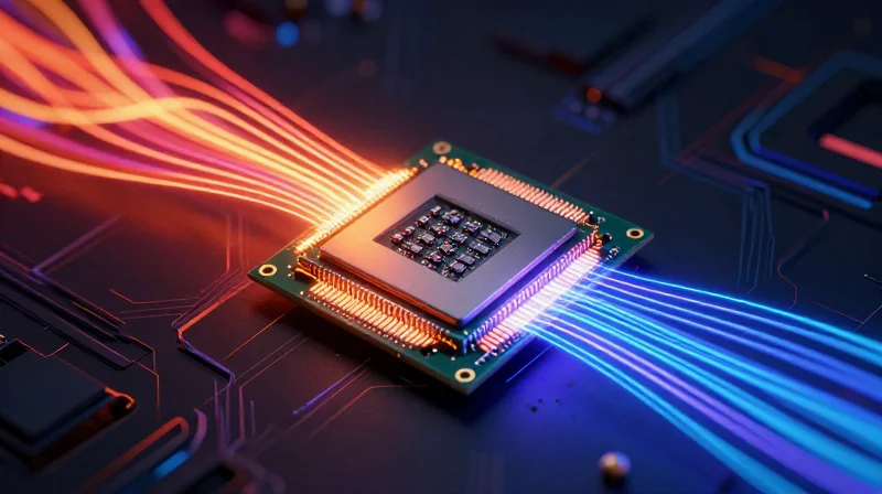 Conceptual 3D rendering of heat dissipation in a compact camera module