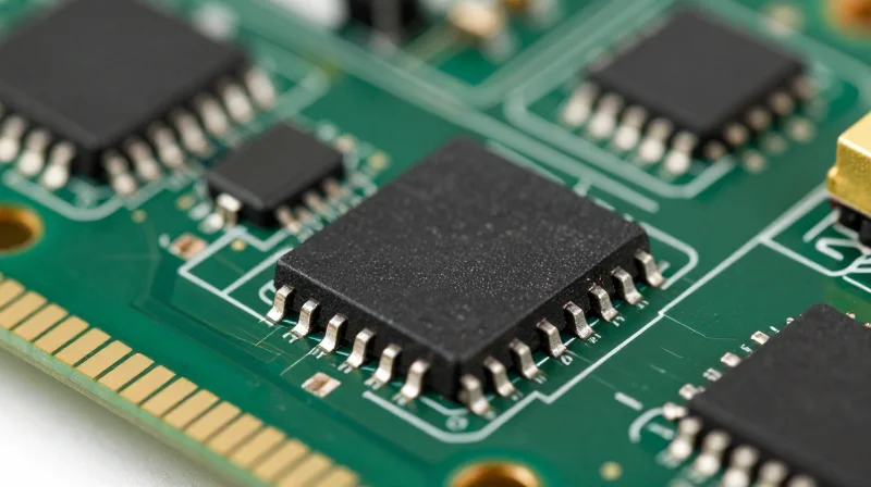 Close-up macro photography of high-quality electronic components on a PCB