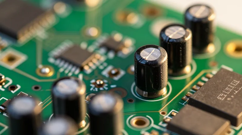 Close-up of precise surface mount component placement on a PCB