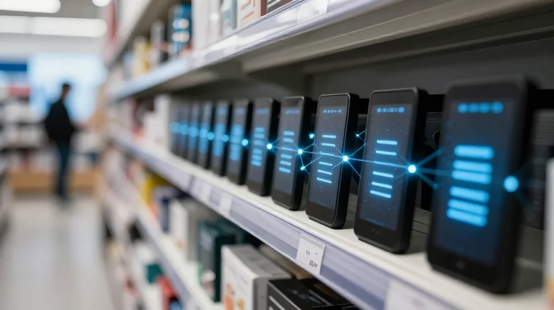 Abstract representation of interconnected modern retail technology and IoT smart labels