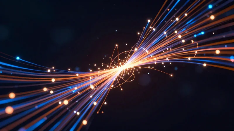 Abstract visualization of glowing data and technology infrastructure