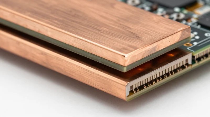 Macro view of advanced PCB substrate material with thick copper layers
