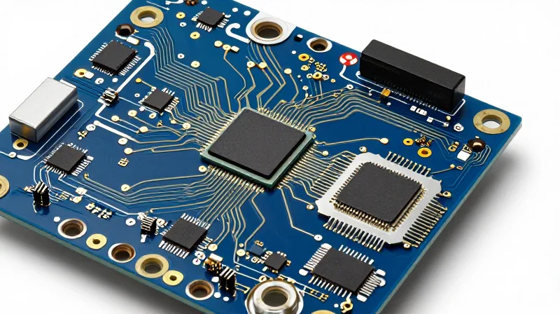 A close-up view of a high-tech circuit board for a smart lock, highlighting embedded processors and security modules.