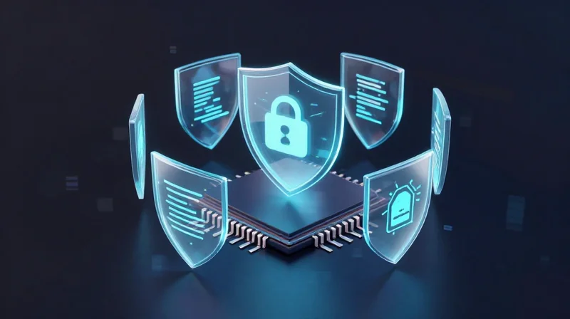 Conceptual representation of digital security and encryption shields.