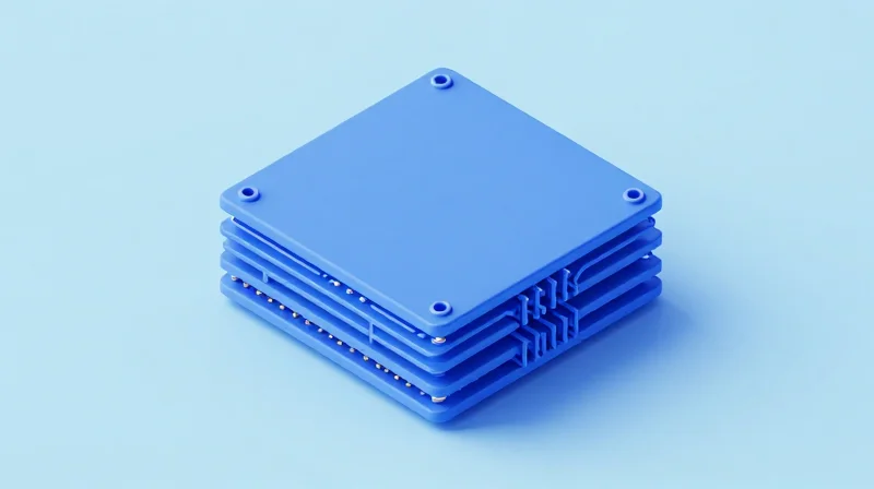 Isometric 3D render of a high-density circuit board architecture