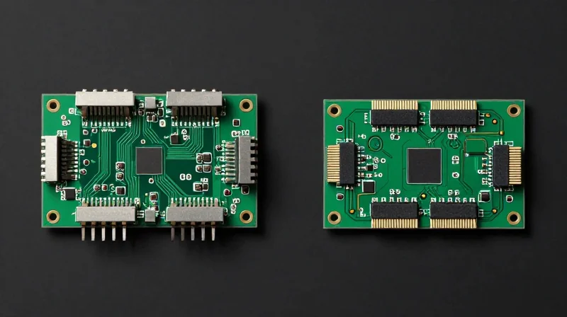 Comparison of a traditional large circuit board versus a compact miniaturized board