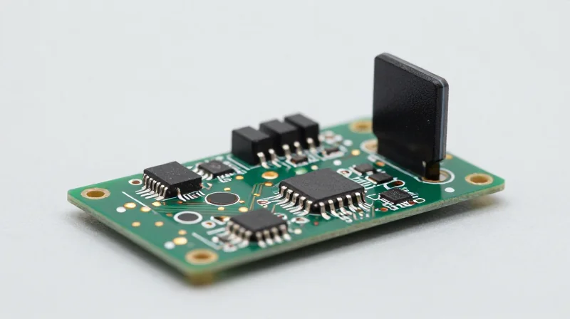 A professional view of a circuit board highlighting the antenna placement clearly isolated from other components.