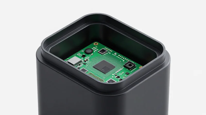 Cross-section view showing how a PCB fits precisely inside a waterproof housing.