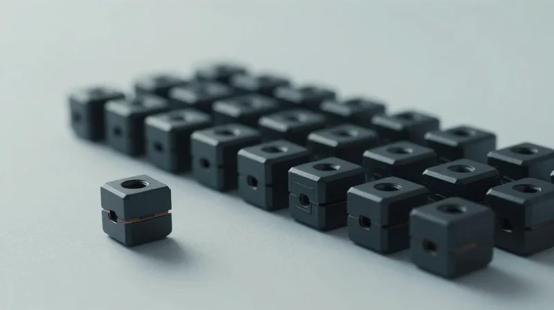 Abstract representation of the transition from a prototype to large-scale mass production of electronic devices.