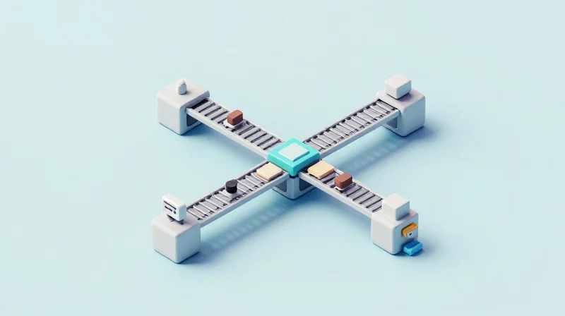 Isometric view of a smart modular factory production line.