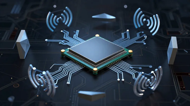 Conceptual visualization of a compact GPS module struggling with size, environmental sealing, and electronic signal flow.