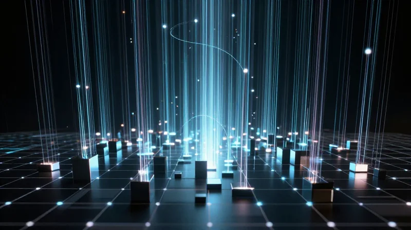 Conceptual visualization of GPS satellite signals interacting with urban building structures.