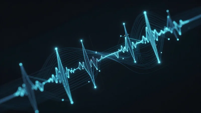 Abstract representation of a high-precision measurement signal chain with glowing nodes.
