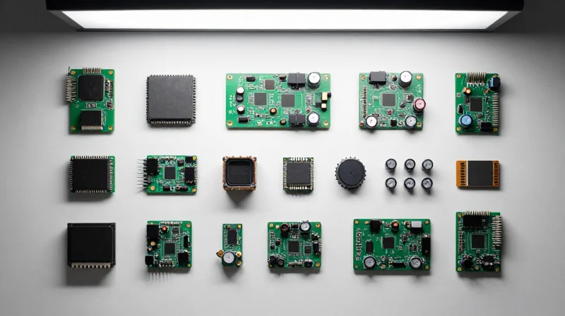 Detailed arrangement of decoupling capacitors on a electronic circuit board.