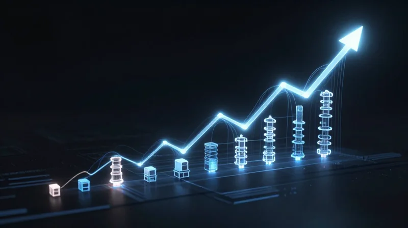 Abstract visualization of scaling from small prototype to mass production