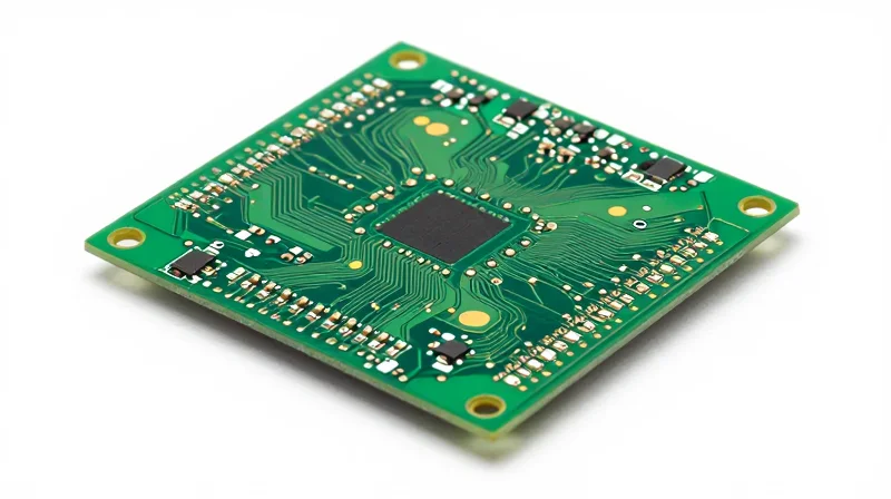 A professional studio shot of a high-end industrial controller PCB with intricate soldering and advanced components.