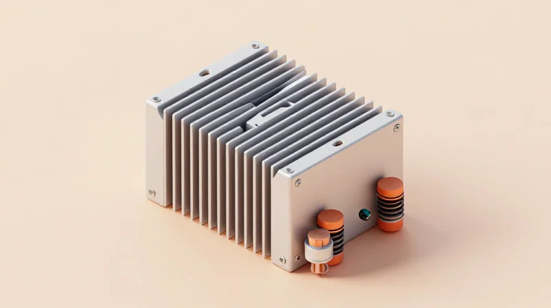 Isometric 3D illustration showing a PCB with heat sinks and vibration damping modules in a modular structure.