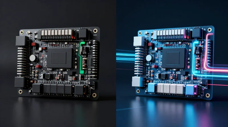 Split screen comparison showing standard processing versus high-speed intelligent data throughput