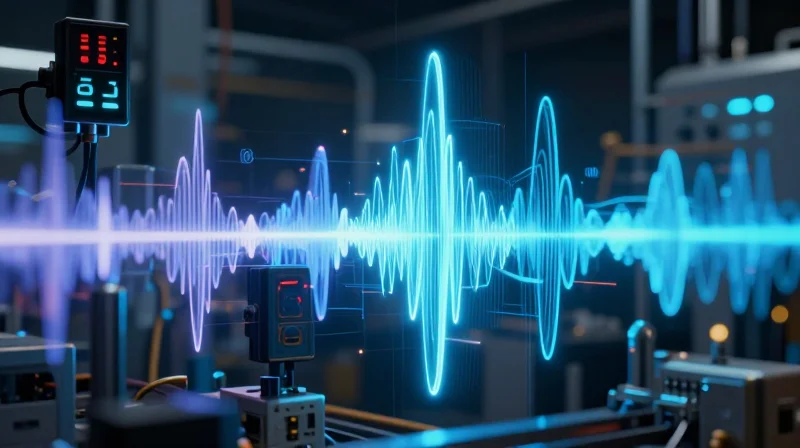 Abstract representation of electromagnetic interference affecting industrial machinery