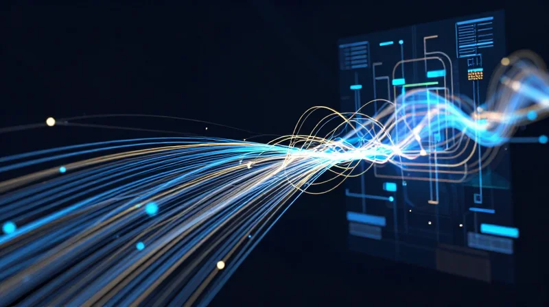 Abstract representation of high-speed data flow inside a processor, featuring glowing nodes and digital pathways.