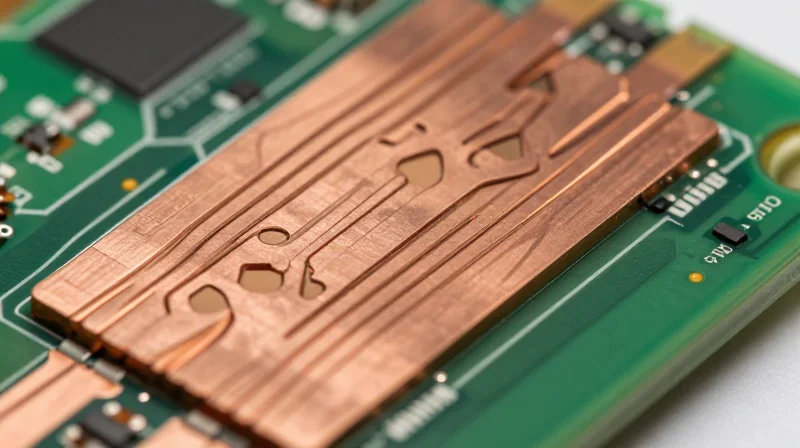 Precision micro-etched copper circuit board showing clean edges and high-density copper tracks.