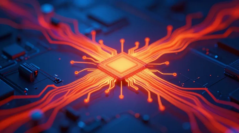 Abstract representation of thermal heat dissipation from electronic components.